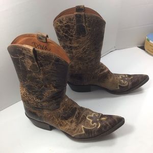 Diva vintage Lucchese distressed handmade brown western cowboy boots size 9B